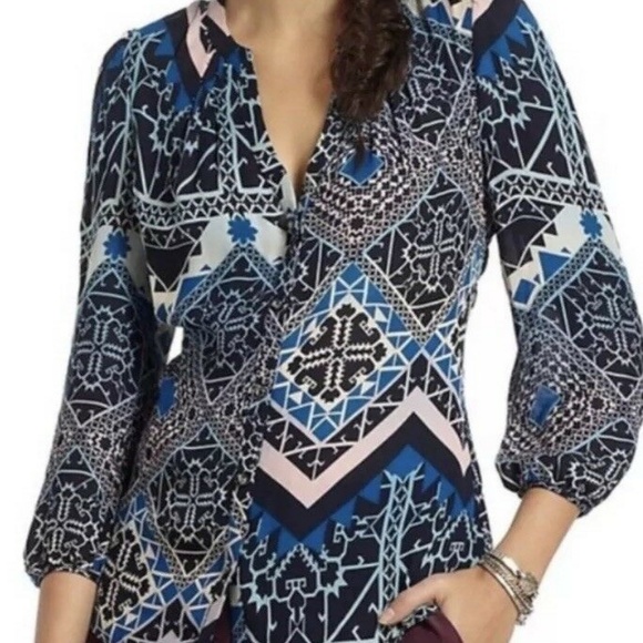Anthropologie Sz 6 Blouse Top Silk Size 6 Blue Pink - Picture 5 of 8